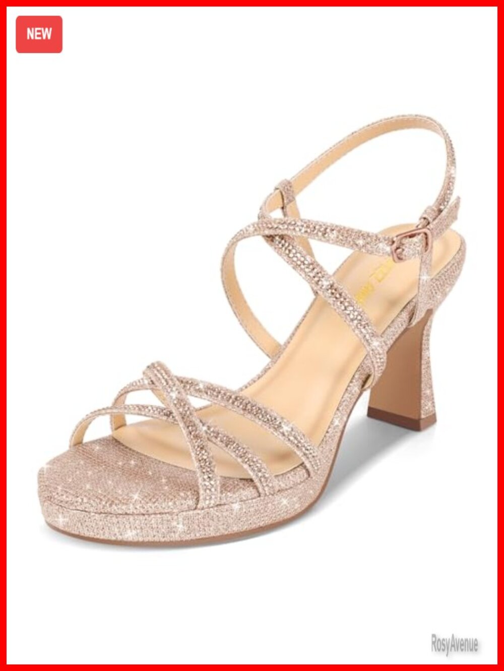 PIZZ ANNU Stellora Platform Block Heel Rhinestone Ankle Strap Dress Sandals